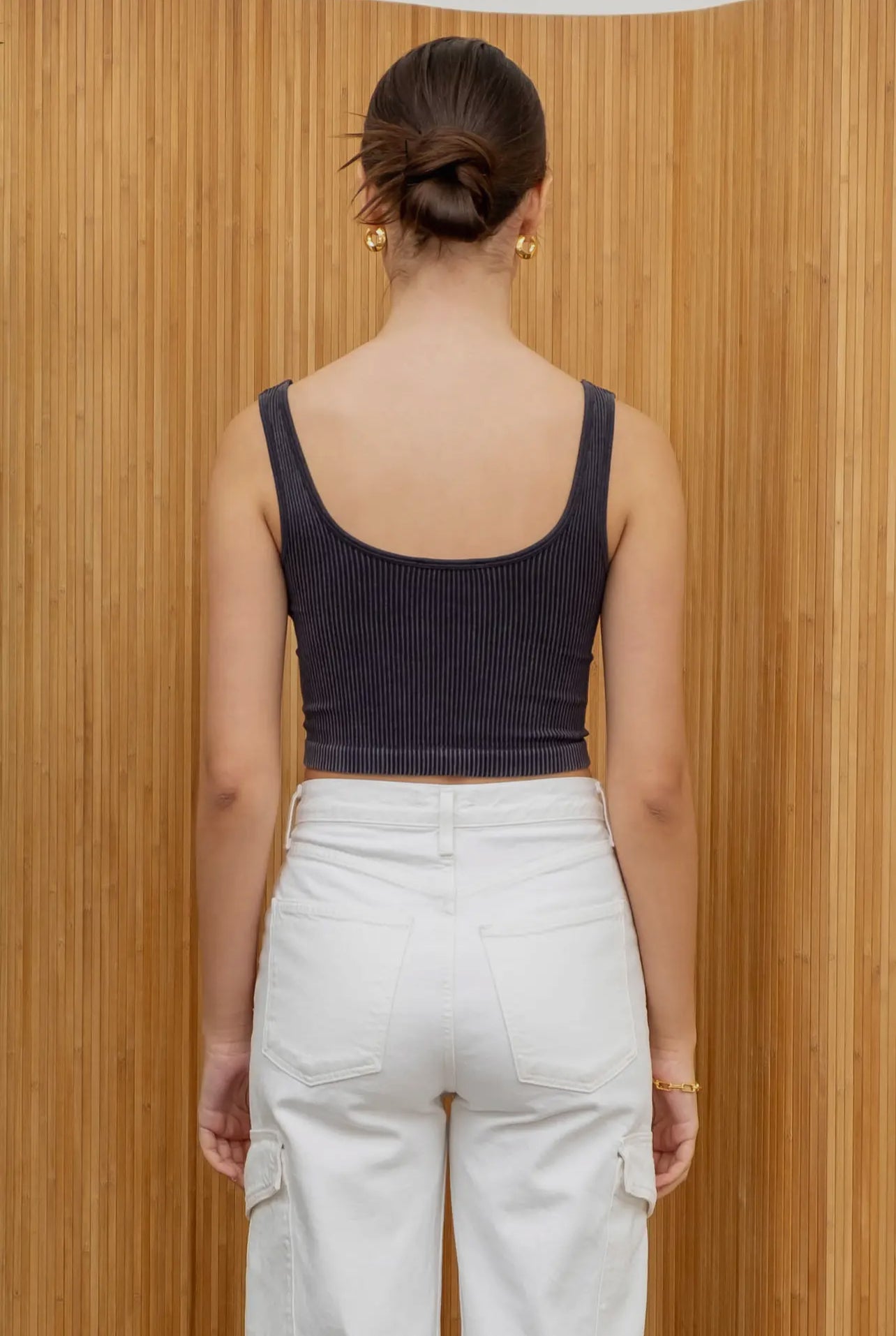 Washed ribbed knit cropped tank