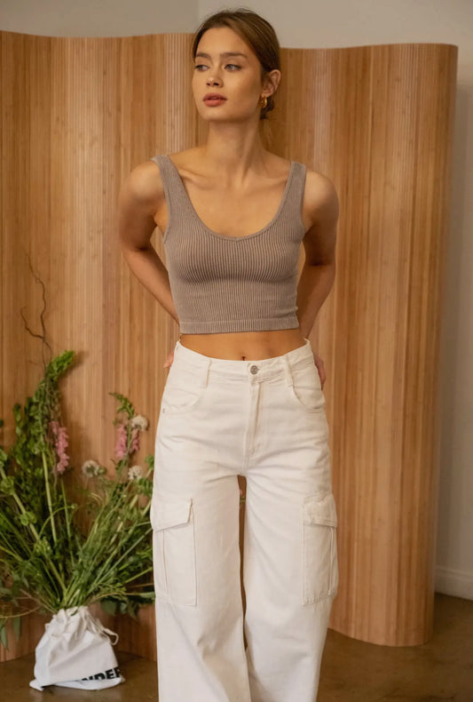 Washed ribbed knit cropped tank