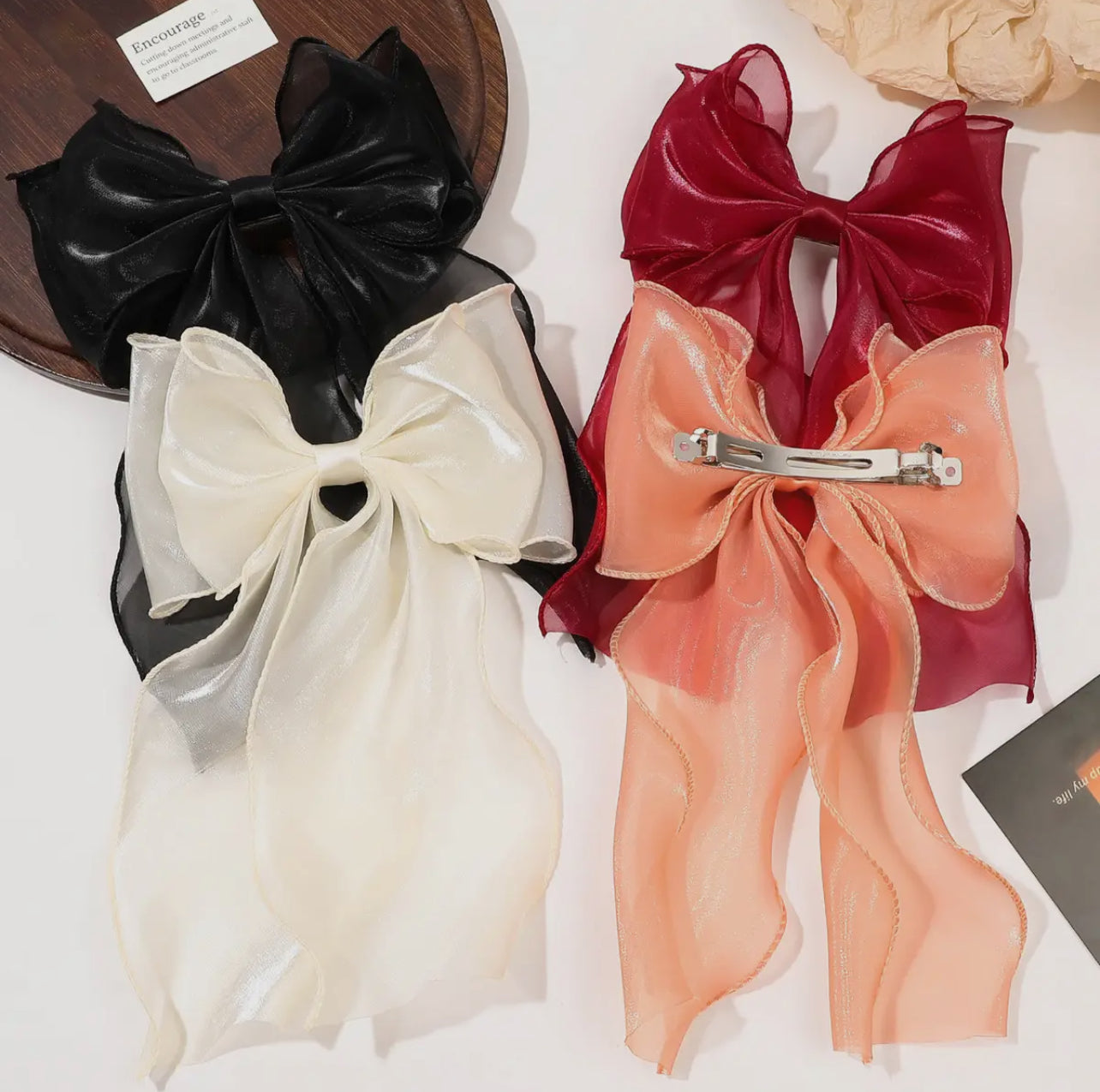 Silk ribbon bow clip