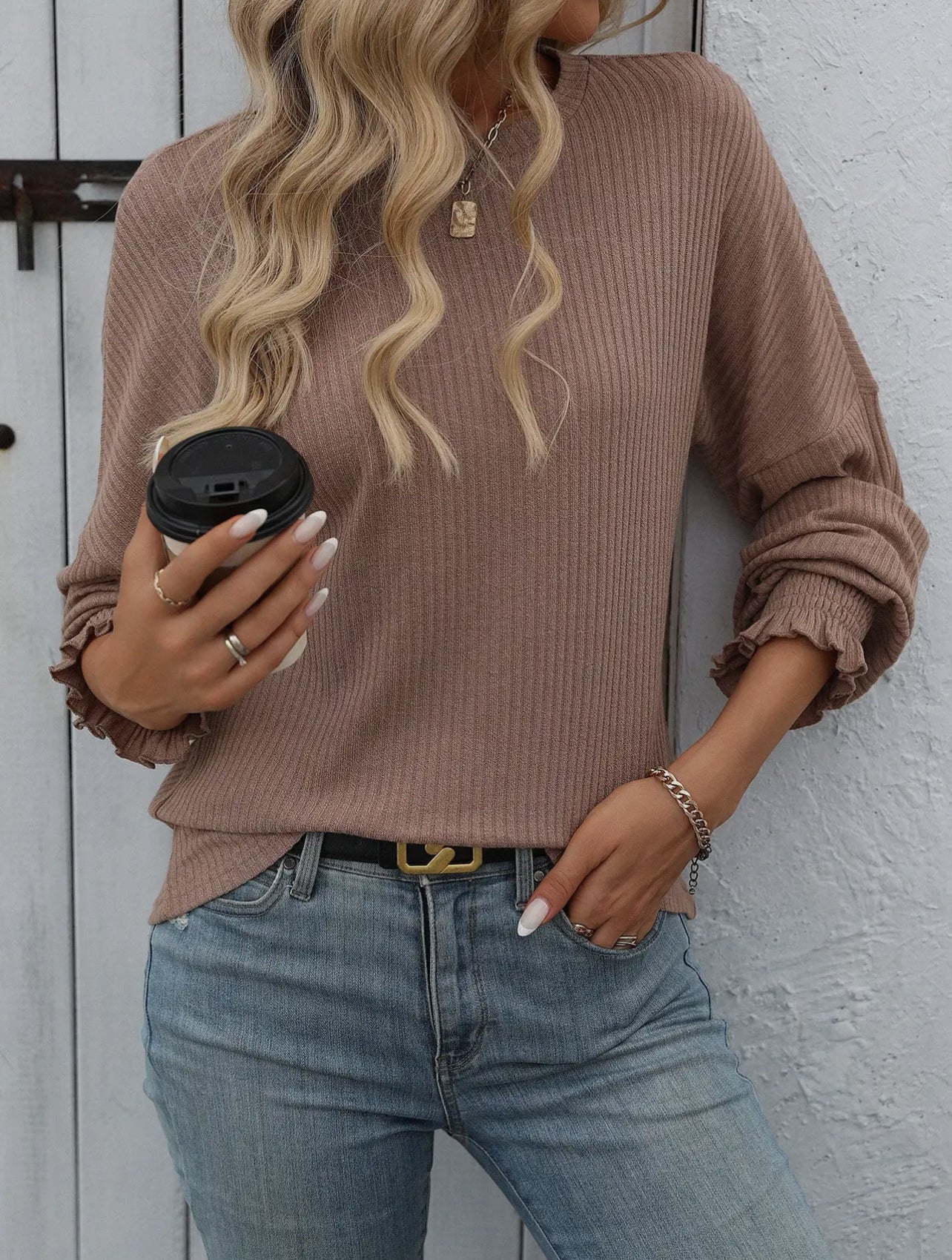 Long sleeve ribbed top